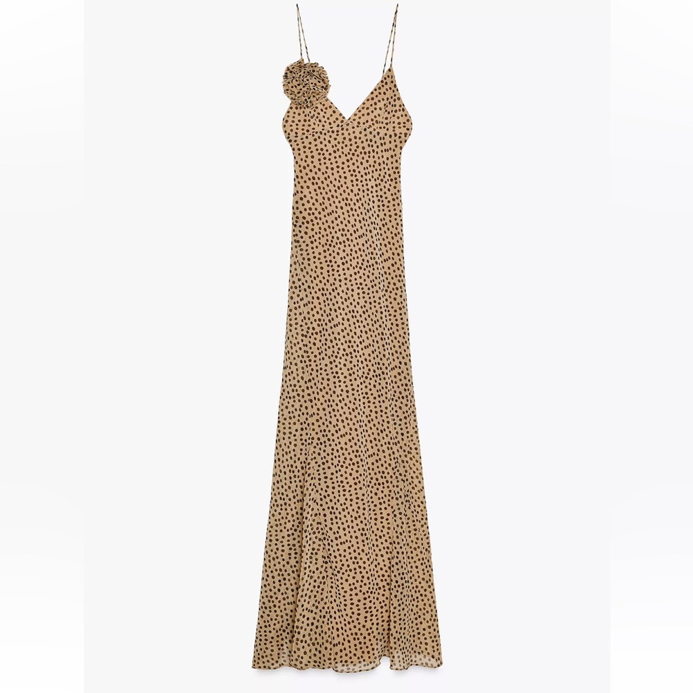 Zara Tan Polka Dot strappy maxi Dress
